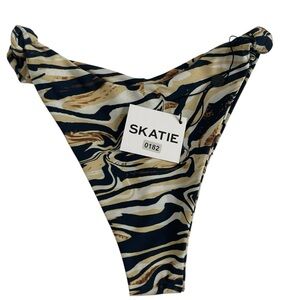SKATIE Zebra Tiger Print Bikini Bottom High Cut Cheeky Tie Side NWT Size L